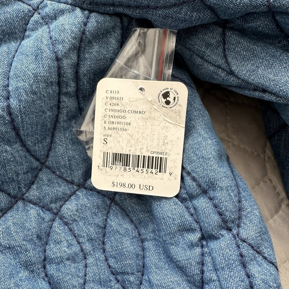 Free People Quinn Quilted Jacket Size S Crop Indigo Denim Patchwork Granny Blue - Picture 8 of 11